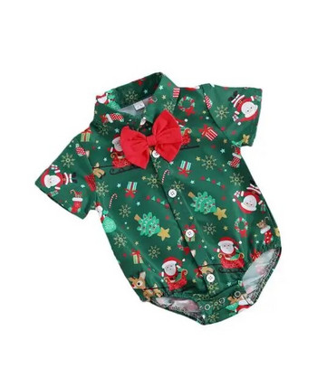 Νέα άφιξη Newborn Baby Boys Χριστουγεννιάτικα φορμάκια Κοντό μανίκι παπιγιόν με μοτίβο κινουμένων σχεδίων Bodysuits για αγόρια Χριστουγεννιάτικη στολή