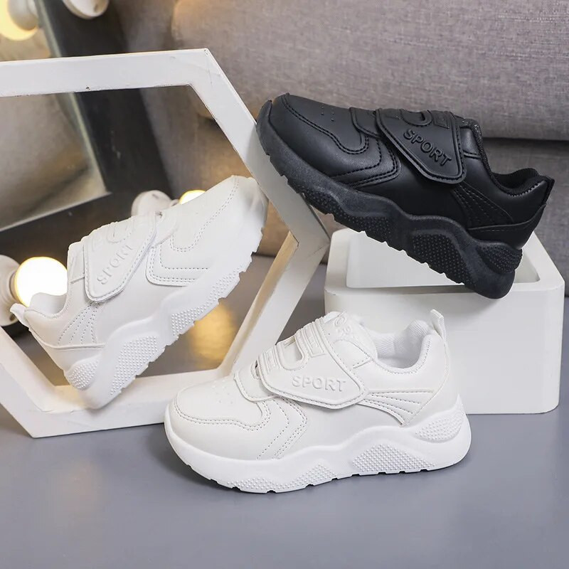 Bērnu kedas zēniem, ikdienas āķis un cilpa, 2023. gada jaunas melnas formas skolas apavi, vienkārši, neslīdoši, daudzpusīgi bērnu apavi PU