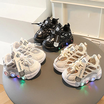 1-6 години Детски маратонки Деца Бебешки момичета Момчета LED луминесценция Спортни маратонки за бягане Обувки Sapato Infantil Light Up Shoes