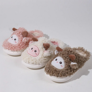 Сладки анимационни овчи чехли Пухкави пухкави дамски домашни чехли на платформа Мъжки зимни плюшени пързалки Вътрешни пухкави прекрасни памучни обувки