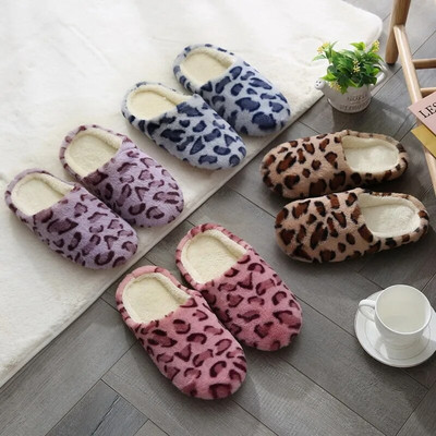 Papuci de casă cu fund moale leopard Pantofi caldi pentru femei Papuci de podea de interior Pantofi anti-alunecare pentru dormitor, casă, papuci de doamnă