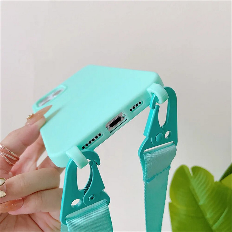 Κολιέ χιαστί με κορδόνι ματ θήκη σιλικόνης για iPhone 15 14 Pro Max 11 12 13 Mini XR X XS 7 8 Plus SE Αντικραδασμικό κάλυμμα