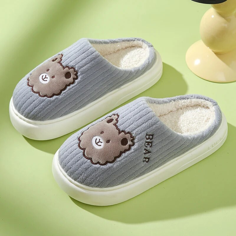 Őszi téli puha talp Férfi beltéri padló Csúszásgátló csúszdák Hálószoba Rajzfilm Medve Meleg plüss papucs Férfi otthoni alkalmi pamut cipők