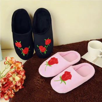 Νέα Rose Soft βελούδινα βαμβακερά χαριτωμένα παπούτσια με παντόφλες ζευγάρι Unisex Emborider πάτωμα εσωτερικού χώρου Γούνινο παντόφλες Γυναικεία παπούτσια για κρεβατοκάμαρα