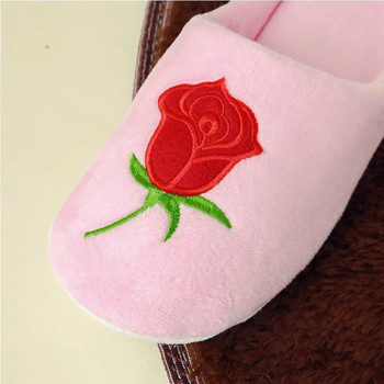 Нови розови меки плюшени памучни сладки чехли Обувки Двойка Унисекс Emborider Floor Вътрешни домашни пухкави чехли Дамски обувки за спалня