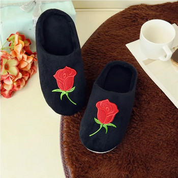 Νέα Rose Soft βελούδινα βαμβακερά χαριτωμένα παπούτσια με παντόφλες ζευγάρι Unisex Emborider πάτωμα εσωτερικού χώρου Γούνινο παντόφλες Γυναικεία παπούτσια για κρεβατοκάμαρα