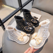 Bērnu zābaki Universāli, mīksti, elpojoši eleganti meiteņu īsi zābaki vienkrāsaini banti, vienkārši neslīdoši bērnu modes ādas zābaki 2023. g.