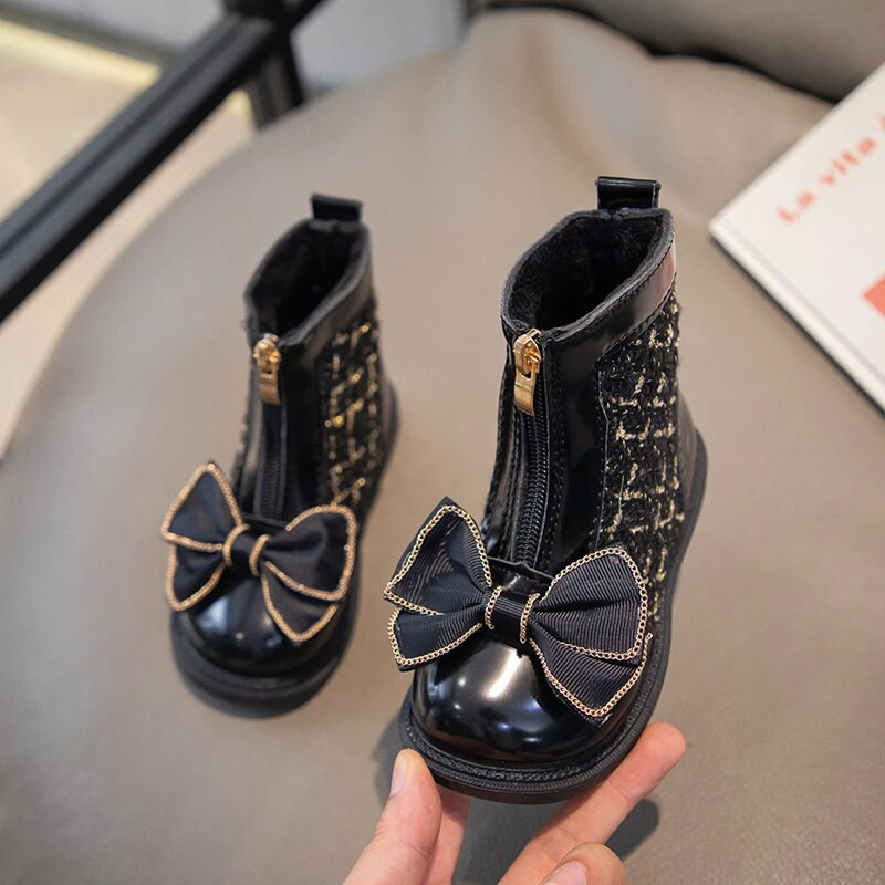 Bērnu zābaki Universāli, mīksti, elpojoši eleganti meiteņu īsi zābaki vienkrāsaini banti, vienkārši neslīdoši bērnu modes ādas zābaki 2023. g.