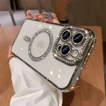 Πολυτελές Diamond Glitter Μαγνητική θήκη φόρτισης σιλικόνης για iPhone 15 14 13 12 Pro Max Plus 11 Διαφανές αντικραδασμικό κάλυμμα