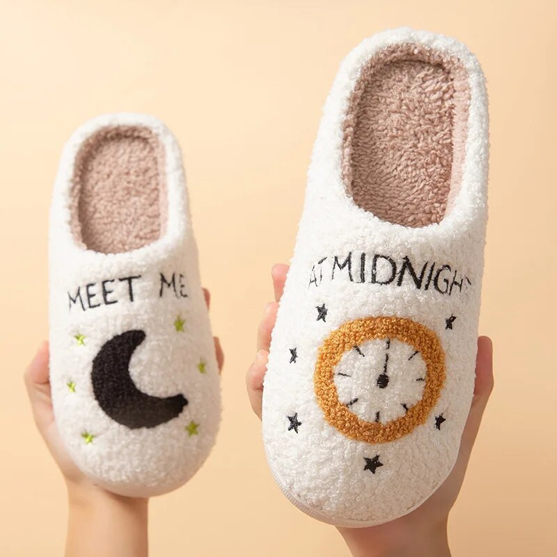 2024. gada jaunas čības Mēness multfilmas raksts, silti, neslīdoši plīša kokvilnas apavi iekštelpām mājsaimniecībai ziemas čības ar plakanu apakšu Ērtas