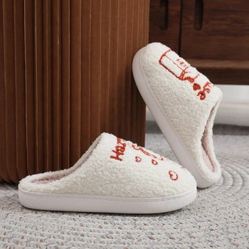 Мъже, жени Домакински чехли 2024 Есен Зима Вътрешни плюшени топли удобни памучни обувки с плоско дъно Ежедневни обувки с дебела подметка