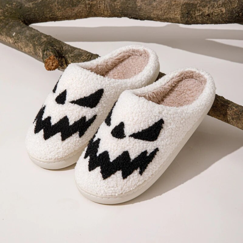 Helovīna galvaskausa čības vīriešiem sievietēm karikatūra ziema pāri jauni plīša silti iekštelpu kokvilnas apavi mājas komfortam ikdienas apavi