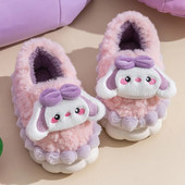 Ziemas jauka multfilma aptinuma papēži bērniem plīša čības Mīksta zole Neslīdoša silta zīdaiņu meitene iekštelpu guļamistaba omulīgi mājas kokvilnas apavi