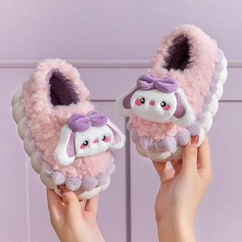 Зимни сладки анимационни опаковани токчета Детски плюшени чехли Мека подметка Неплъзгащи се топли бебешки момичета Вътрешна спалня Уютни домашни памучни обувки