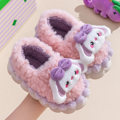 Ziemas jauka multfilma aptinuma papēži bērniem plīša čības Mīksta zole Neslīdoša silta zīdaiņu meitene iekštelpu guļamistaba omulīgi mājas kokvilnas apavi