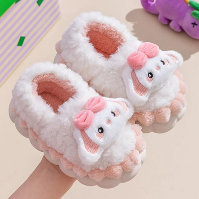 Ziemas jauka multfilma aptinuma papēži bērniem plīša čības Mīksta zole Neslīdoša silta zīdaiņu meitene iekštelpu guļamistaba omulīgi mājas kokvilnas apavi