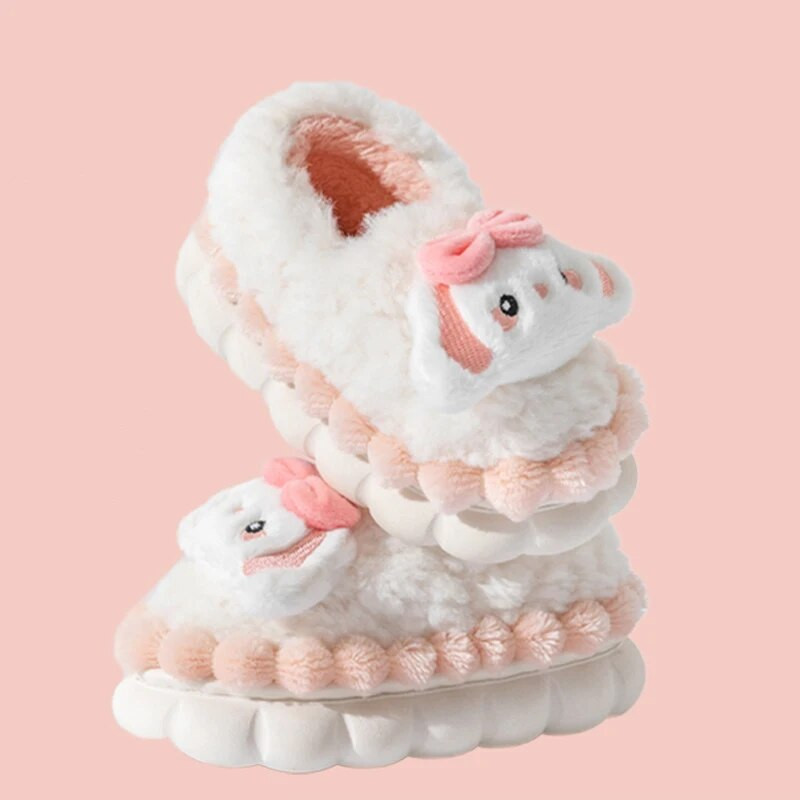 Ziemas jauka multfilma aptinuma papēži bērniem plīša čības Mīksta zole Neslīdoša silta zīdaiņu meitene iekštelpu guļamistaba omulīgi mājas kokvilnas apavi