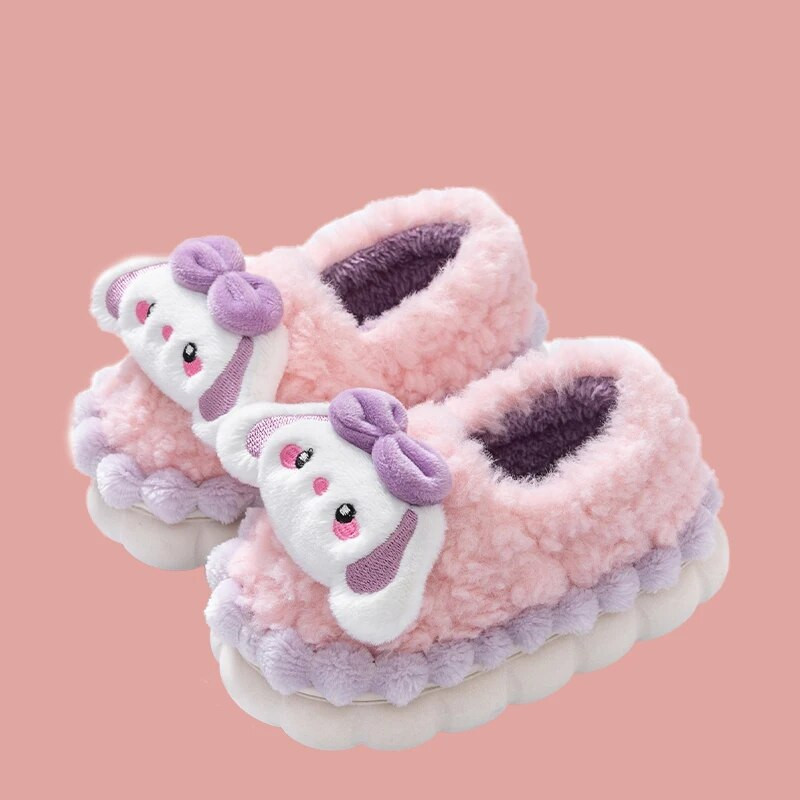 Ziemas jauka multfilma aptinuma papēži bērniem plīša čības Mīksta zole Neslīdoša silta zīdaiņu meitene iekštelpu guļamistaba omulīgi mājas kokvilnas apavi