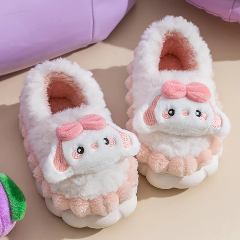 Ziemas jauka multfilma aptinuma papēži bērniem plīša čības Mīksta zole Neslīdoša silta zīdaiņu meitene iekštelpu guļamistaba omulīgi mājas kokvilnas apavi