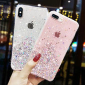 Луксозен преливащ блясък звезден калъф за iPhone 14 13 12 11 Pro Max X Xs Max XR iPhone 6 7 8 Plus 12 Mini мек прозрачен TPU калъф