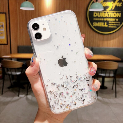 Луксозен преливащ блясък звезден калъф за iPhone 14 13 12 11 Pro Max X Xs Max XR iPhone 6 7 8 Plus 12 Mini мек прозрачен TPU калъф