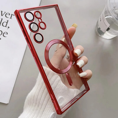 Διαφανής μαγνητική θήκη για Samsung Galaxy S23 S22 S21 FE Ultra Plus For Magsafe Wireless Charger Προστατευτικό κάλυμμα σιλικόνης