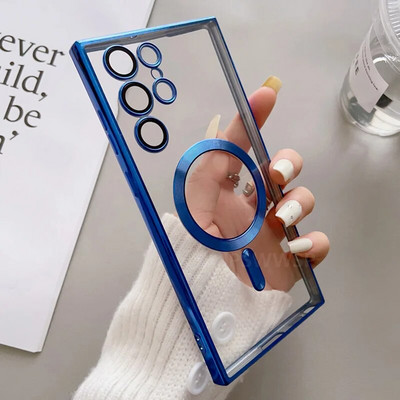 Διαφανής μαγνητική θήκη για Samsung Galaxy S23 S22 S21 FE Ultra Plus For Magsafe Wireless Charger Προστατευτικό κάλυμμα σιλικόνης