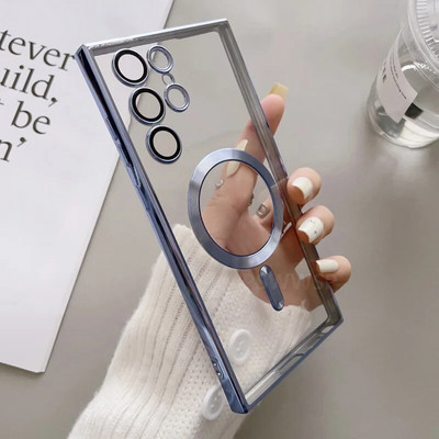 Διαφανής μαγνητική θήκη για Samsung Galaxy S23 S22 S21 FE Ultra Plus For Magsafe Wireless Charger Προστατευτικό κάλυμμα σιλικόνης