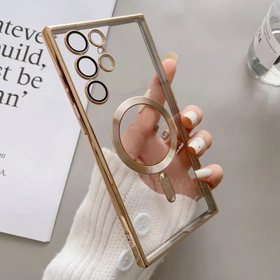 Διαφανής μαγνητική θήκη για Samsung Galaxy S23 S22 S21 FE Ultra Plus For Magsafe Wireless Charger Προστατευτικό κάλυμμα σιλικόνης