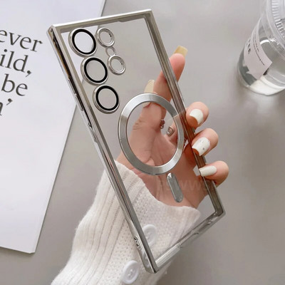 Διαφανής μαγνητική θήκη για Samsung Galaxy S23 S22 S21 FE Ultra Plus For Magsafe Wireless Charger Προστατευτικό κάλυμμα σιλικόνης