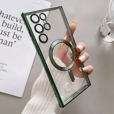 Διαφανής μαγνητική θήκη για Samsung Galaxy S23 S22 S21 FE Ultra Plus For Magsafe Wireless Charger Προστατευτικό κάλυμμα σιλικόνης