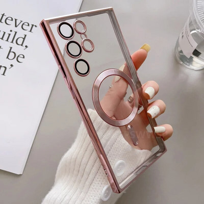 Διαφανής μαγνητική θήκη για Samsung Galaxy S23 S22 S21 FE Ultra Plus For Magsafe Wireless Charger Προστατευτικό κάλυμμα σιλικόνης