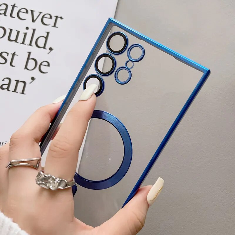 Διαφανής μαγνητική θήκη για Samsung Galaxy S23 S22 S21 FE Ultra Plus For Magsafe Wireless Charger Προστατευτικό κάλυμμα σιλικόνης