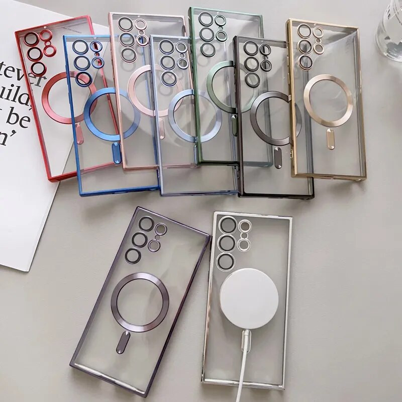 Διαφανής μαγνητική θήκη για Samsung Galaxy S23 S22 S21 FE Ultra Plus For Magsafe Wireless Charger Προστατευτικό κάλυμμα σιλικόνης