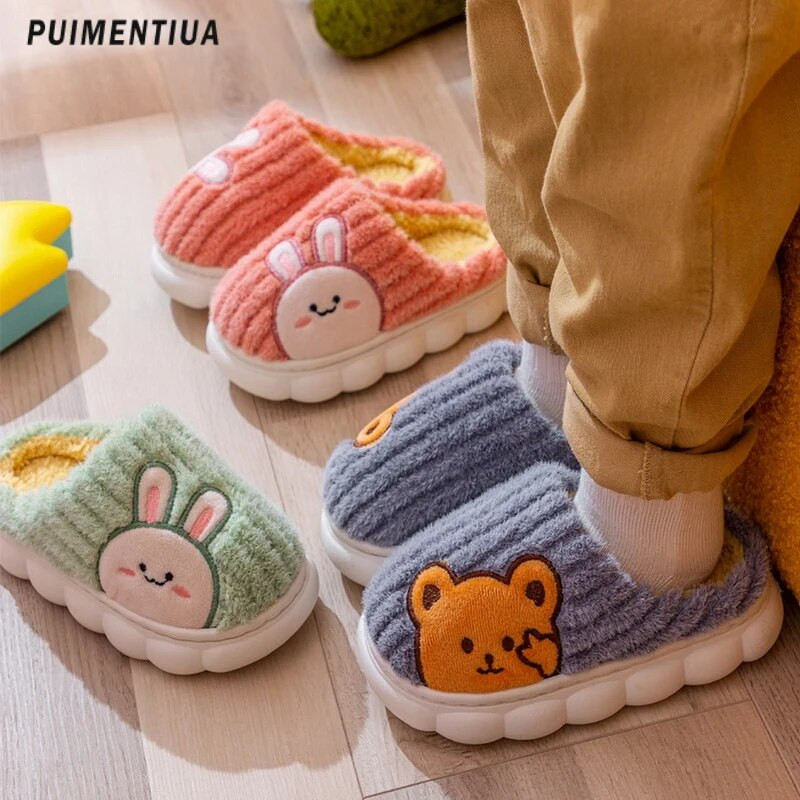 Bērni Mājas Čības Ziemas Siltas Plīša Kokvilnas Kurpes Zēniem Meitenēm Multfilma Jauki Lācis Trusītis Neslīdošas Biezas zoles grīdas čības