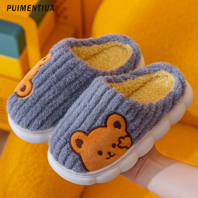 Bērni Mājas Čības Ziemas Siltas Plīša Kokvilnas Kurpes Zēniem Meitenēm Multfilma Jauki Lācis Trusītis Neslīdošas Biezas zoles grīdas čības
