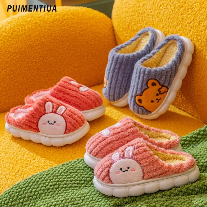 Bērni Mājas Čības Ziemas Siltas Plīša Kokvilnas Kurpes Zēniem Meitenēm Multfilma Jauki Lācis Trusītis Neslīdošas Biezas zoles grīdas čības