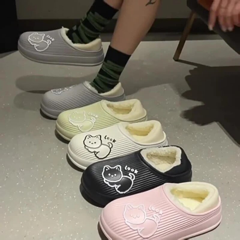 Sievietēm siltas kažokādas čības Pāri Māja Neslīdoši mīksti apavi Vīriešu komforts ar plakaniem papēžiem Sākums iekštelpās Guļamistaba Ziemas kokvilnas čības