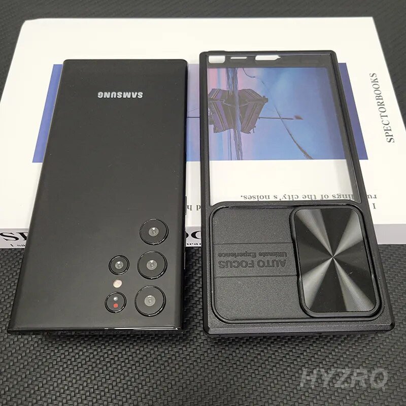 Csúsztatható kamera lencsesapka átlátszó kemény tok Samsung Galaxy S23 22 Ultra Plus S20fe S21fe A12 átlátszó ütésálló burkolatokhoz