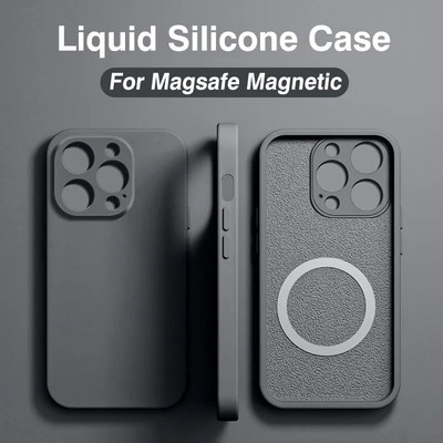Για Magsafe Magnetic Liquid Silicone Case for iPhone 14 11 12 13 15 Pro Max Mini 8 Plus Wireless Charging Case XR X XS Max Cover