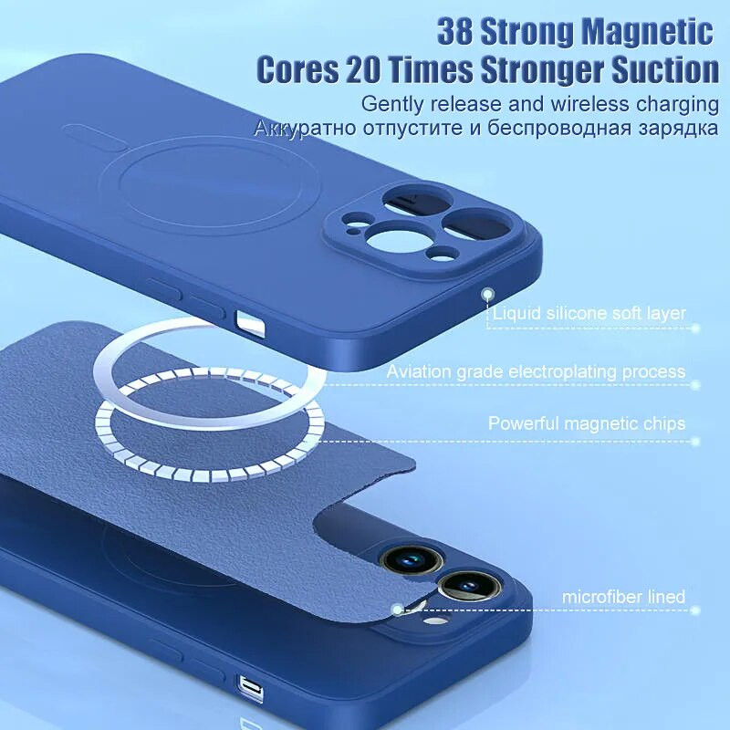 Magsafe Magnetic Liquid Silikone Case iPhone 14 11 12 13 15 Pro Max Mini 8 Plus bezvadu uzlādes korpusam XR X XS Max Cover
