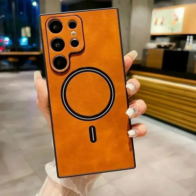 Vintage ādas magnētiskais vāciņš Magsafe korpusam Samsung Galaxy S23 S22 S21 FE Note 20 Ultra Plus S21FE S23Ultra Mac drošiem vāciņiem