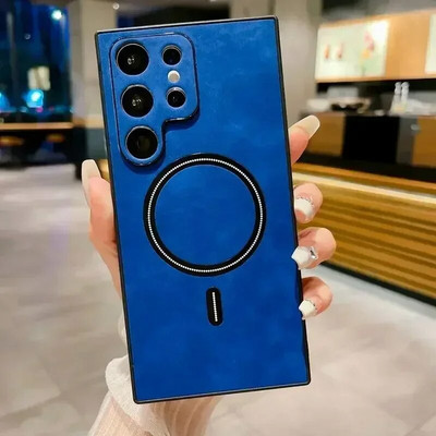 Vintage ādas magnētiskais vāciņš Magsafe korpusam Samsung Galaxy S23 S22 S21 FE Note 20 Ultra Plus S21FE S23Ultra Mac drošiem vāciņiem