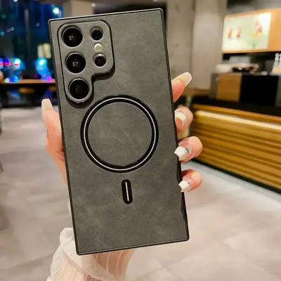 Vintage ādas magnētiskais vāciņš Magsafe korpusam Samsung Galaxy S23 S22 S21 FE Note 20 Ultra Plus S21FE S23Ultra Mac drošiem vāciņiem