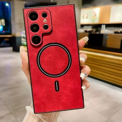 Vintage ādas magnētiskais vāciņš Magsafe korpusam Samsung Galaxy S23 S22 S21 FE Note 20 Ultra Plus S21FE S23Ultra Mac drošiem vāciņiem