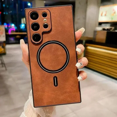 Vintage ādas magnētiskais vāciņš Magsafe korpusam Samsung Galaxy S23 S22 S21 FE Note 20 Ultra Plus S21FE S23Ultra Mac drošiem vāciņiem