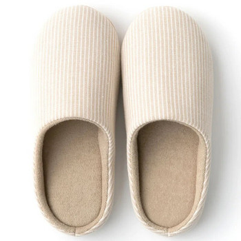 2023 Раирани зимни домашни плюшени чехли Дамски есенни меки топли памучни обувки Неплъзгащи се мъжки пързалки Къща Вътрешни плоски обувки Спалня