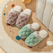 Kokvilnas čības rudens ziemas mājsaimniecībai pāriem ar biezu apakšu pret slīdēšanu siltas plīša kokvilnas čības lietošanai iekštelpās unisex