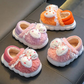 Mergaitėms žieminės pliušinės šlepetės berniukams mados namuose kambariniai batai pūkuoti vaikams, dideli taškeliai lankai, stori vilnoniai batai, kasdieniai šlepetės