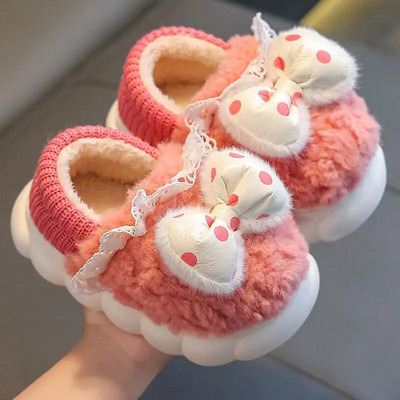 Mergaitėms žieminės pliušinės šlepetės berniukams mados namuose kambariniai batai pūkuoti vaikams, dideli taškeliai lankai, stori vilnoniai batai, kasdieniai šlepetės